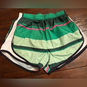 Vintage Nike Dri‑Fit Athletic Dark Green, Light Green and pink striped shorts